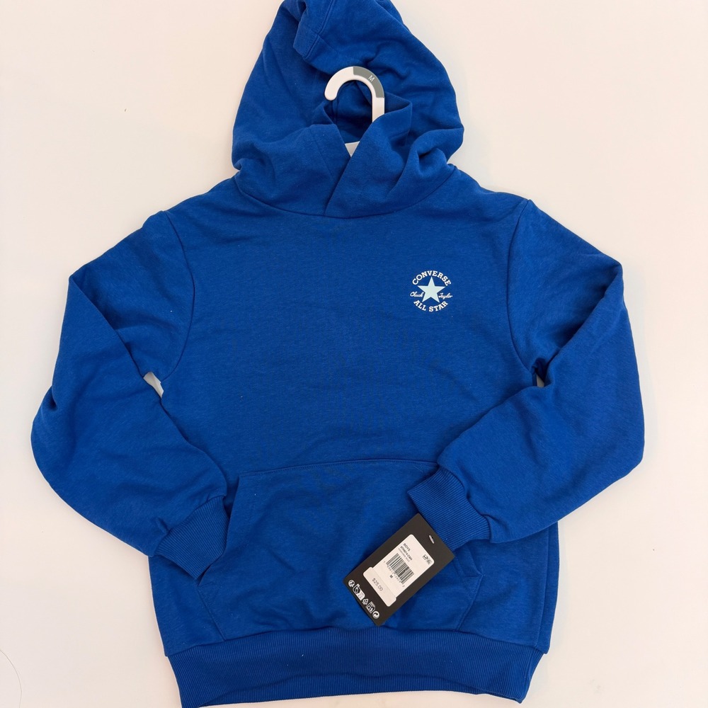 Converse Boys Royal Blue All Star Logo Fleece Hoodie Sweatshirt Size M